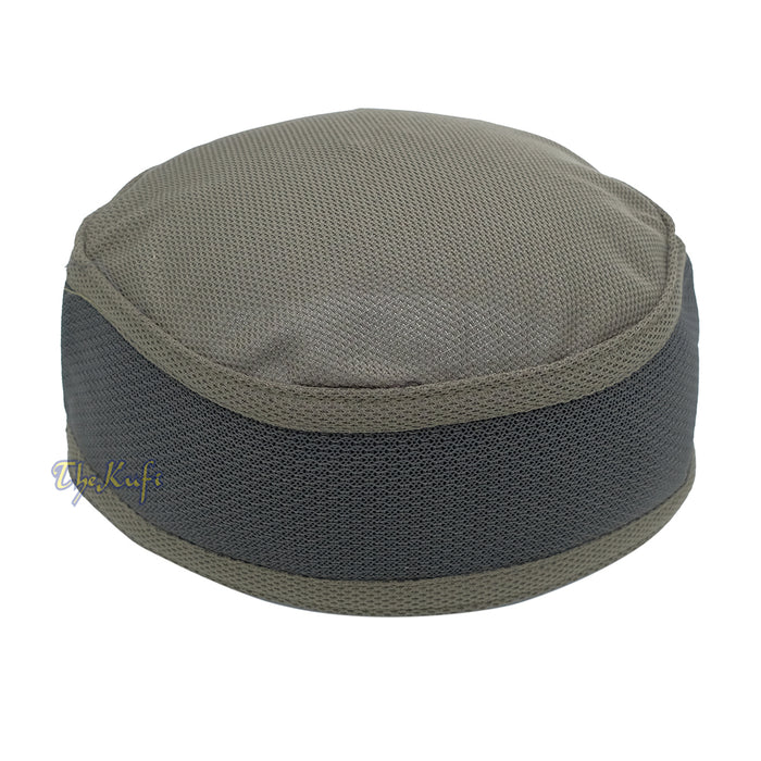 Army Green with Gray Madun Vented Top Pliable Two-Color Round Kufi Hat