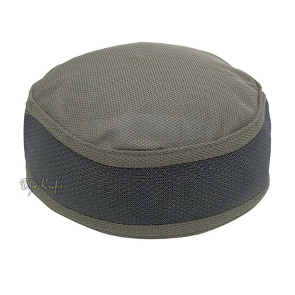 Army Green with Gray Madun Vented Top Pliable Two-Color Round Kufi Hat