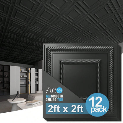 Art3d 12 Pack 24"X24" PVC Lightweight Drop Ceiling Tile, 2x2 Ft Water-Resistant Ceiling Panels To Prevent Breakage