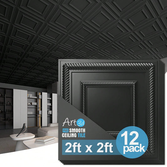 Art3d 12 Pack 24"X24" PVC Lightweight Drop Ceiling Tile, 2x2 Ft Water-Resistant Ceiling Panels To Prevent Breakage