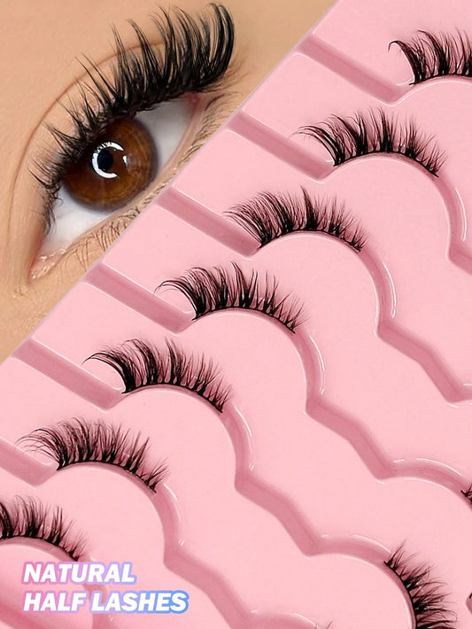 Asiteo 7 Pairs Cat Eye False Eyelashes, Natural & Delicate, Criss-Cross Fluffy, Curled Corners, Suitable For Daily Wear And Commuting