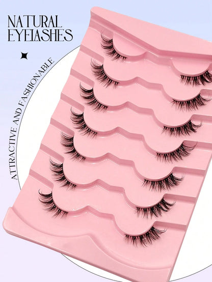Asiteo 7 Pairs Cat Eye False Eyelashes, Natural & Delicate, Criss-Cross Fluffy, Curled Corners, Suitable For Daily Wear And Commuting