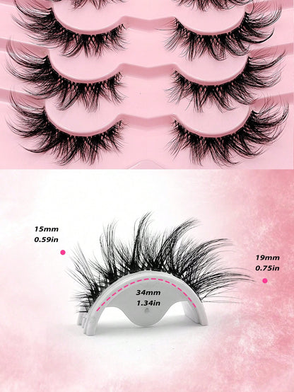 Asiteo 7 Pairs Fluffy Criss-Cross Cat Eye False Eyelashes, Transparent Eyelash Stem, Natural Thin Eyelashes, Transparent Eyelash Band, Faux Mink Eyelashes, Soft Curly Eyelashes