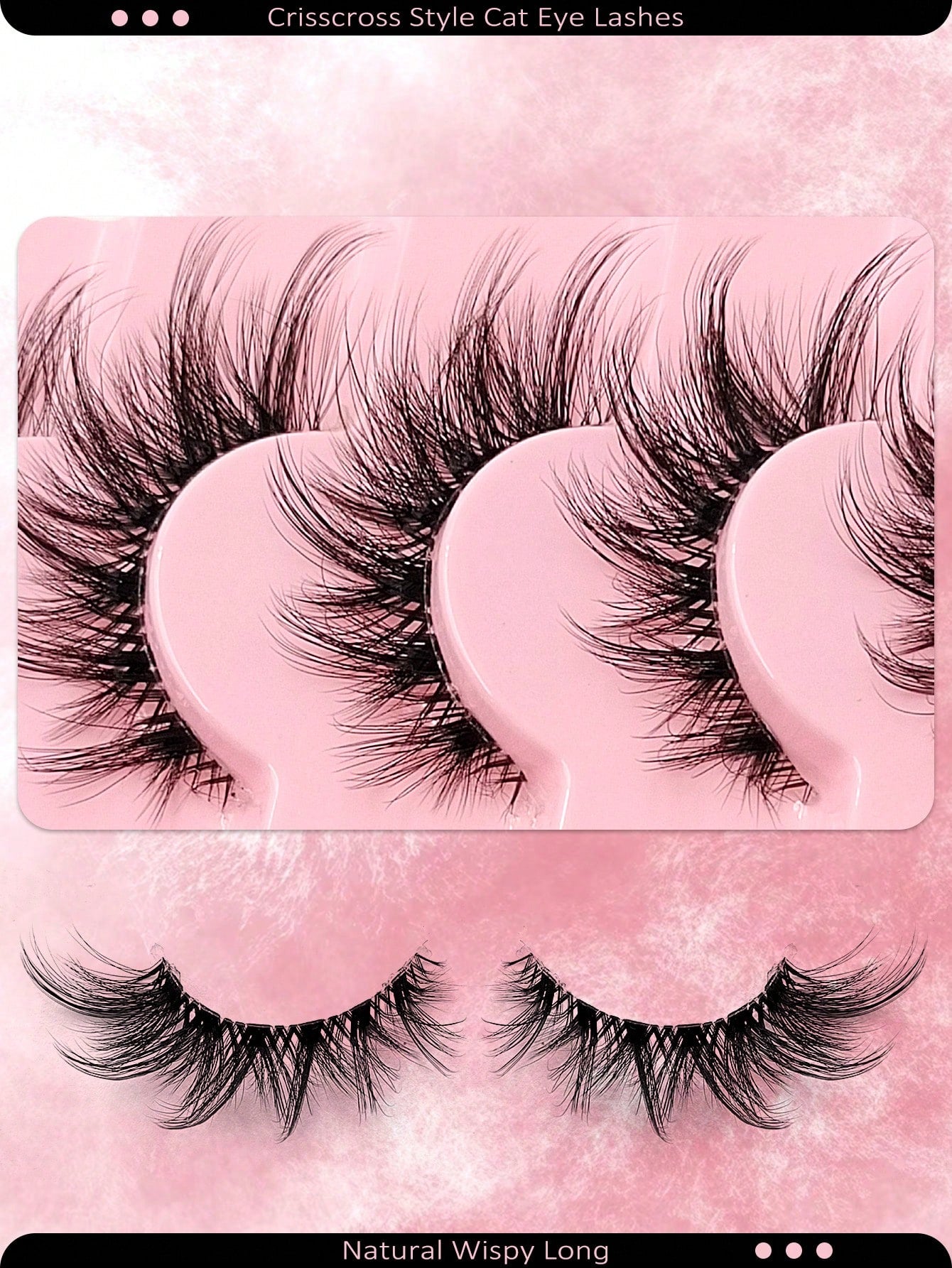 Asiteo 7 Pairs Fluffy Criss-Cross Cat Eye False Eyelashes, Transparent Eyelash Stem, Natural Thin Eyelashes, Transparent Eyelash Band, Faux Mink Eyelashes, Soft Curly Eyelashes