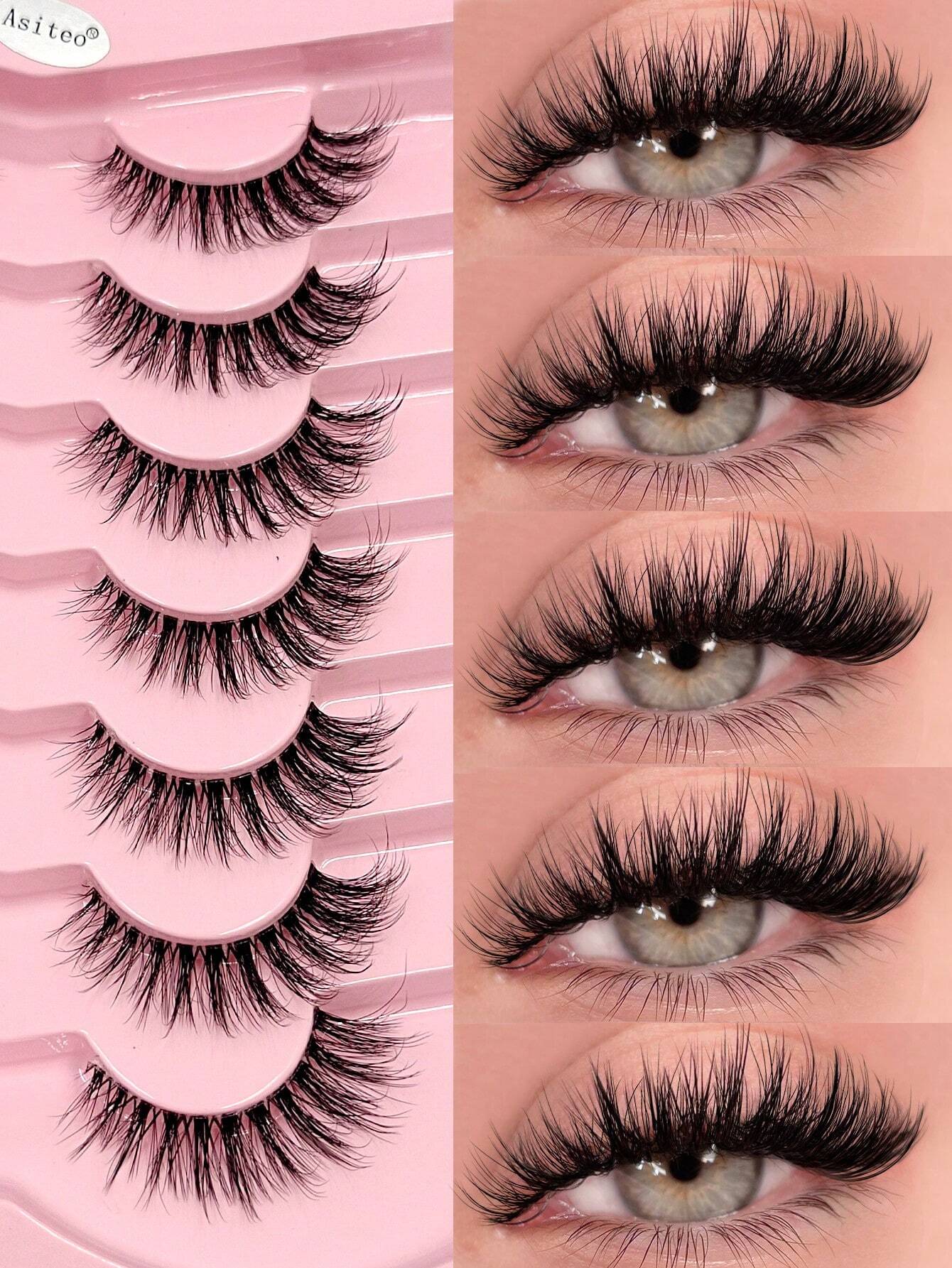 Asiteo 7 Pairs Luxury Fluffy False Eyelashes- Thick & Long, 3D Lashes, Reusable, Soft & Lightweight, Mink-Like Lash Strips For Alluring Eye Makeup