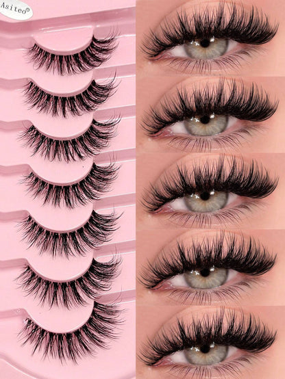 Asiteo 7 Pairs Luxury Fluffy False Eyelashes- Thick & Long, 3D Lashes, Reusable, Soft & Lightweight, Mink-Like Lash Strips For Alluring Eye Makeup