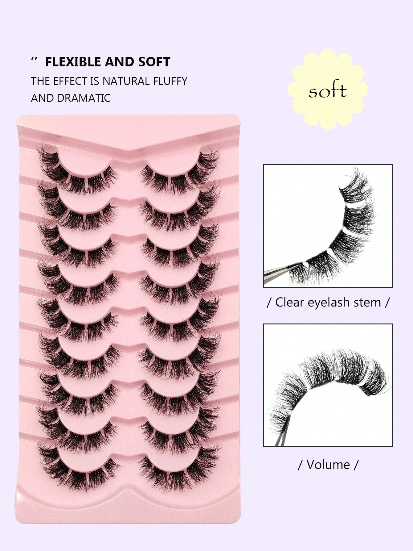 Asiteo 9 Pairs Cat Eye False Eyelashes, Fluffy Messy Natural Long Transparent Band Fake Lashes, Flared Ends To Elongate Eyes, Faux Mink Lashes, Makeup False Eyelashes