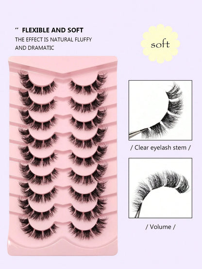 Asiteo 9 Pairs Cat Eye False Eyelashes, Fluffy Messy Natural Long Transparent Band Fake Lashes, Flared Ends To Elongate Eyes, Faux Mink Lashes, Makeup False Eyelashes