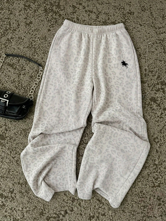 Attitoon Casual Minimalist Daily Versatile Party Airport Y2K Sweatpants, Light Color Leopard Print Pattern Summer Outing Women's Sweatpants