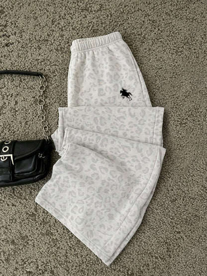 Attitoon Casual Minimalist Daily Versatile Party Airport Y2K Sweatpants, Light Color Leopard Print Pattern Summer Outing Women's Sweatpants