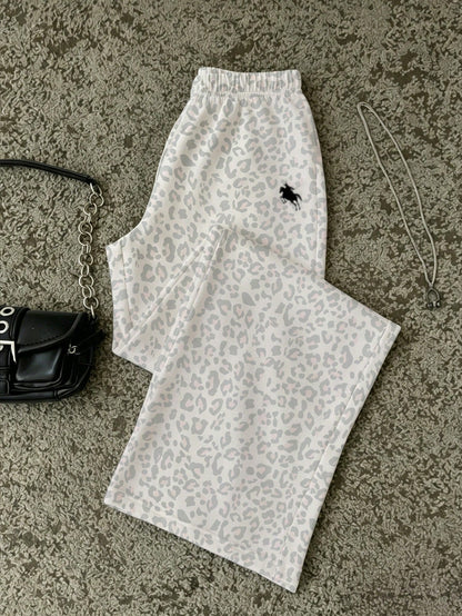 Attitoon Casual Minimalist Daily Versatile Party Airport Y2K Sweatpants, Light Color Leopard Print Pattern Summer Outing Women's Sweatpants