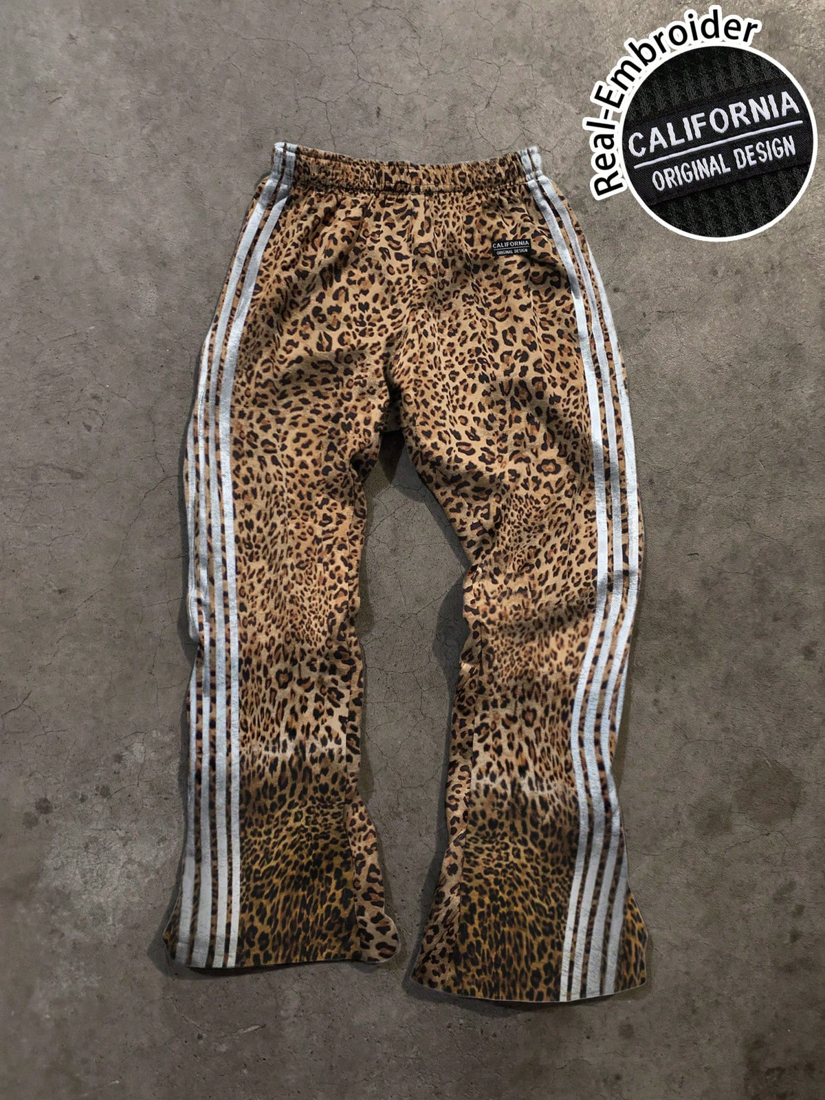 Attitoon Retro White Leopard Print Low-Waist Wide-Leg Pants For Women,Summer Punk Date Embroidered Patch Striped Casual Sports Style,Y2K Vintage Boho