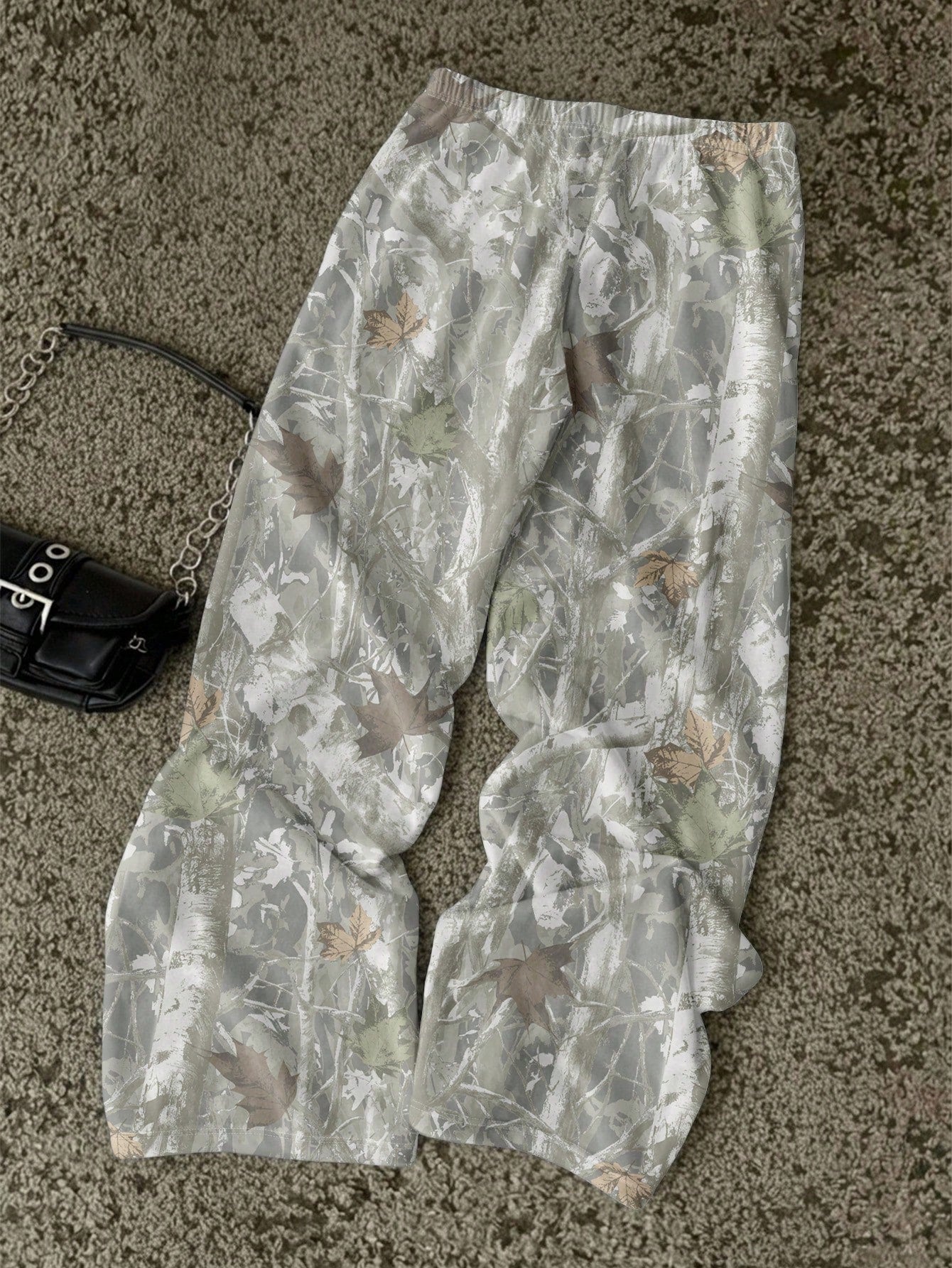 Attitoon Women's Casual Minimalist Sports Streetwear Versatile Party Airport Y2K Pants, Distressed Branch And Leaf Print Pattern Going Out Pants, Summer, Punk Style