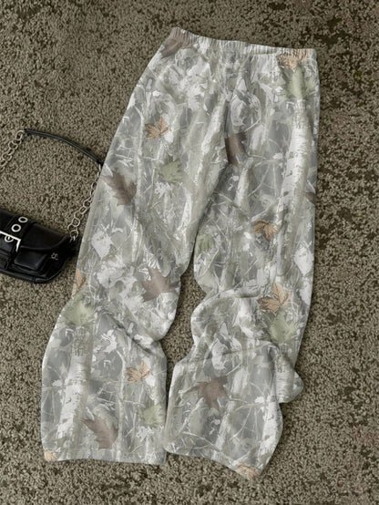Attitoon Women's Casual Minimalist Sports Streetwear Versatile Party Airport Y2K Pants, Distressed Branch And Leaf Print Pattern Going Out Pants, Summer, Punk Style