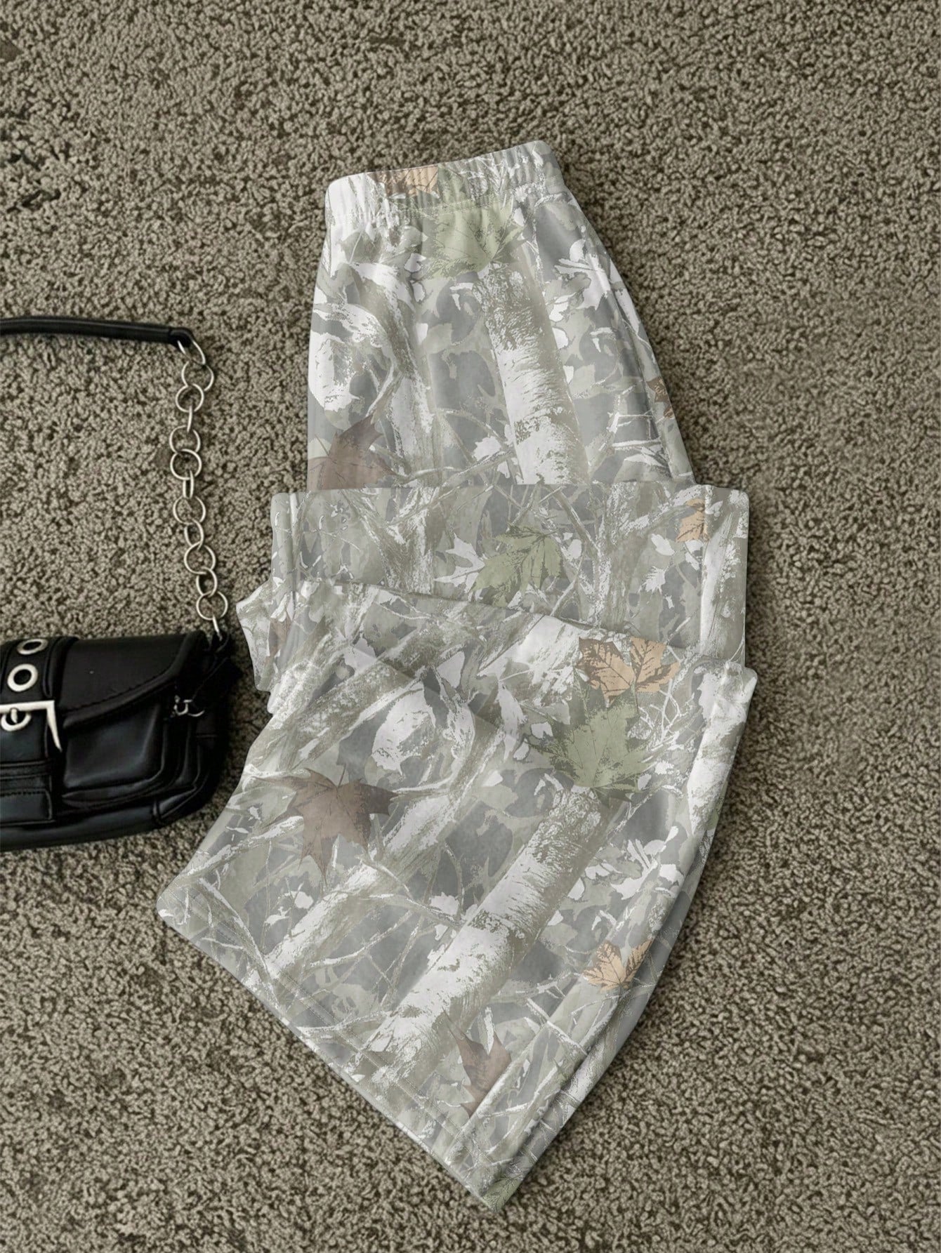 Attitoon Women's Casual Minimalist Sports Streetwear Versatile Party Airport Y2K Pants, Distressed Branch And Leaf Print Pattern Going Out Pants, Summer, Punk Style