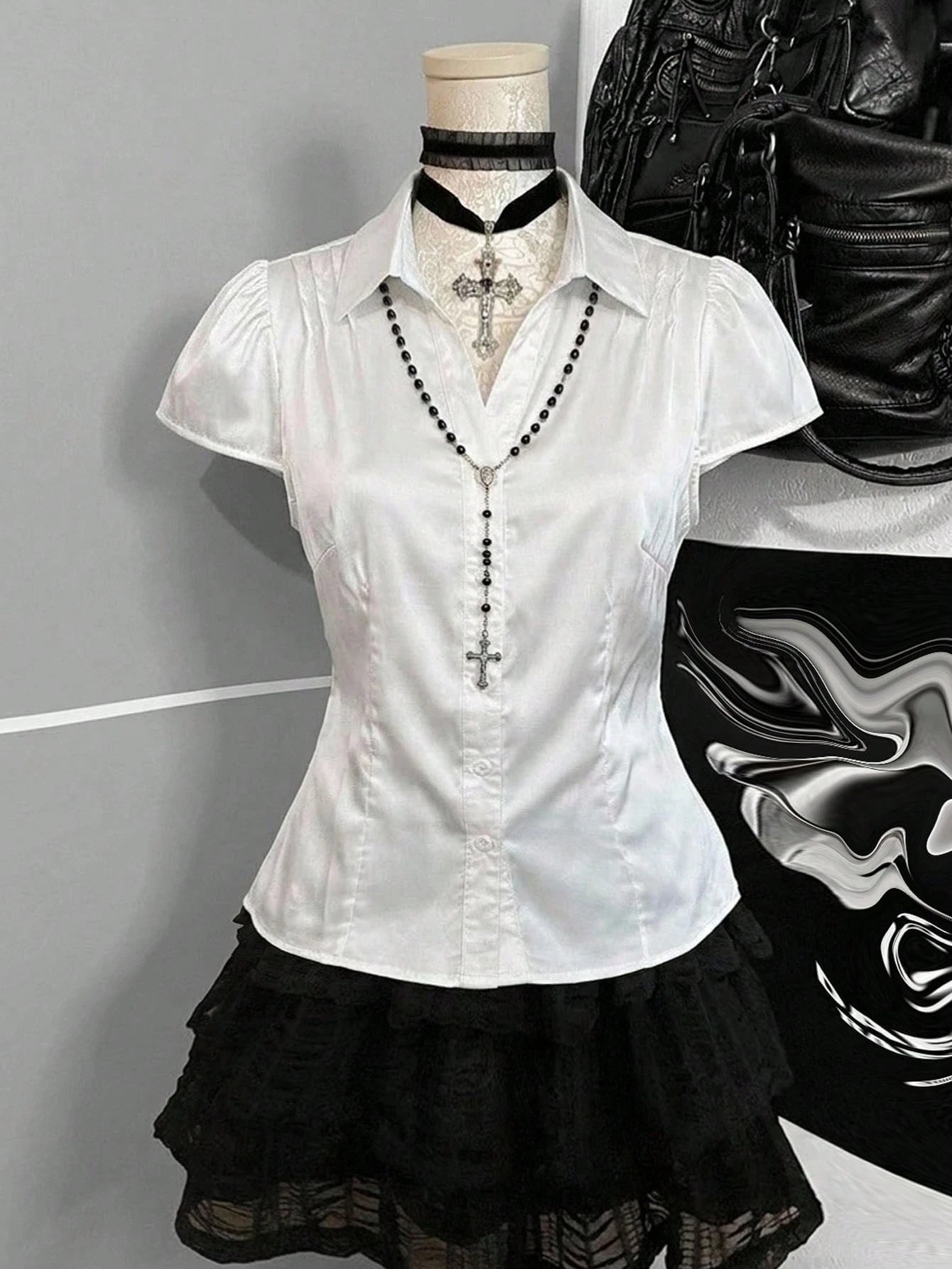 Attitoon Women's Spring/Summer Breathable Slim Fit Shirt, Short Sleeve Collared Button Down, Versatile Top
