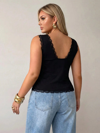 Auralis Plus Size Women's Lace Trim Sequin Casual Versatile Daily Wear Top