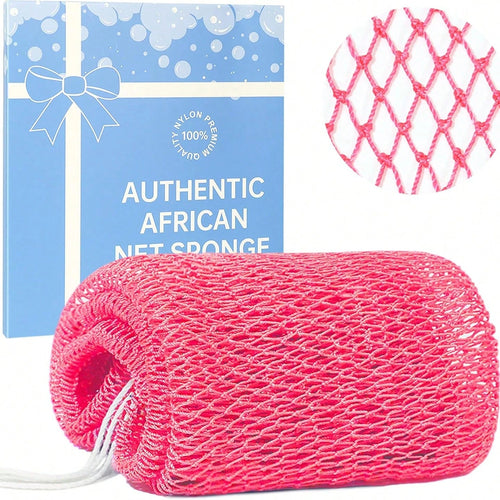 Authentic African Mesh Sponge With Knot, Durable Nylon Body Brush, Unisex Bathing Accessory, Body Scrub Exfoliating Bath Sponge, Removes Dead Skin, Long Flat Design Suitable For Back, Feet And Scalp