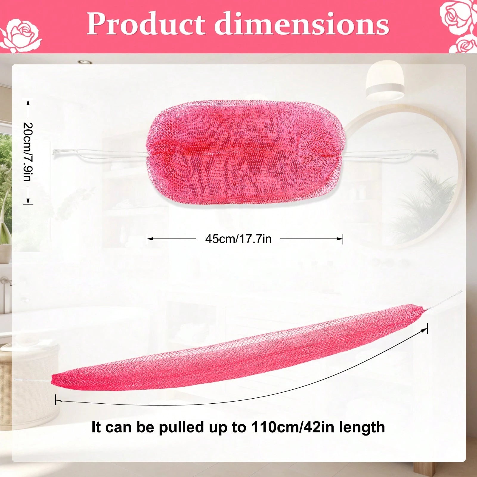 Authentic African Mesh Sponge With Knot, Durable Nylon Body Brush, Unisex Bathing Accessory, Body Scrub Exfoliating Bath Sponge, Removes Dead Skin, Long Flat Design Suitable For Back, Feet And Scalp