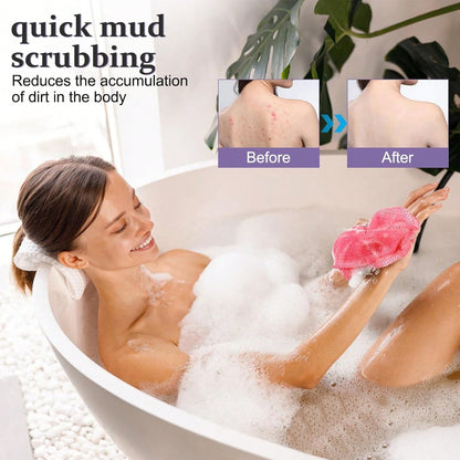 Authentic African Mesh Sponge With Knot, Durable Nylon Body Brush, Unisex Bathing Accessory, Body Scrub Exfoliating Bath Sponge, Removes Dead Skin, Long Flat Design Suitable For Back, Feet And Scalp