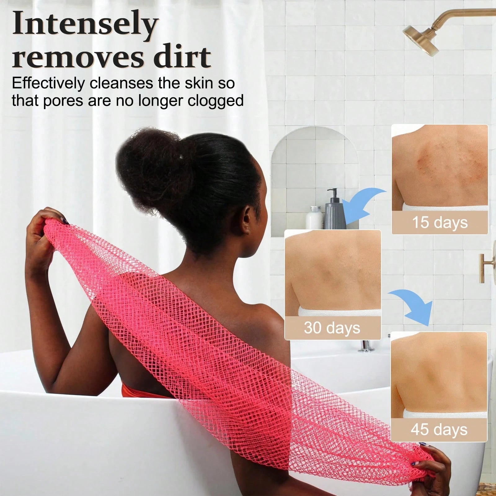 Authentic African Mesh Sponge With Knot, Durable Nylon Body Brush, Unisex Bathing Accessory, Body Scrub Exfoliating Bath Sponge, Removes Dead Skin, Long Flat Design Suitable For Back, Feet And Scalp