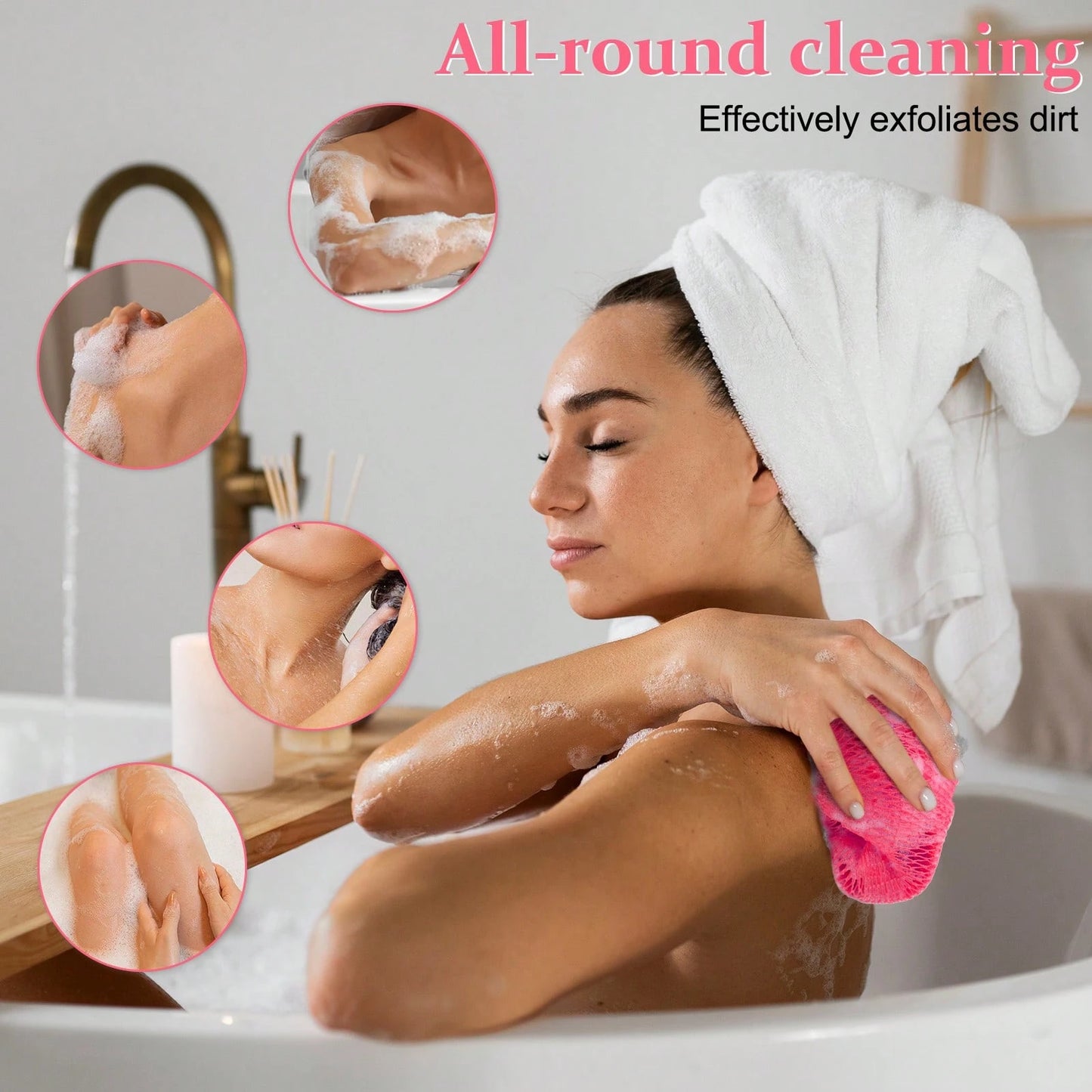 Authentic African Mesh Sponge With Knot, Durable Nylon Body Brush, Unisex Bathing Accessory, Body Scrub Exfoliating Bath Sponge, Removes Dead Skin, Long Flat Design Suitable For Back, Feet And Scalp