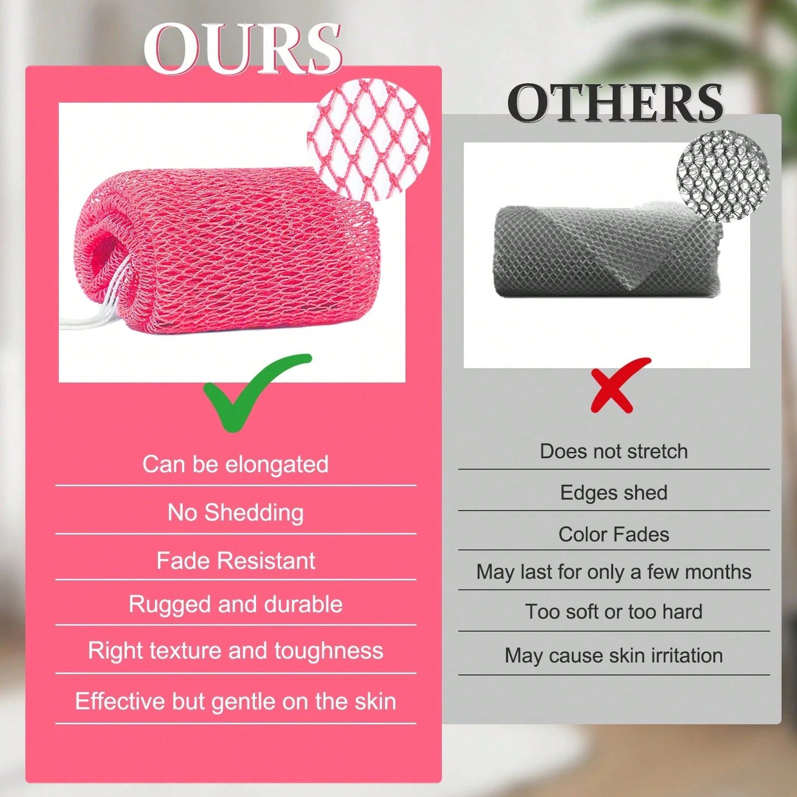 Authentic African Mesh Sponge With Knot, Durable Nylon Body Brush, Unisex Bathing Accessory, Body Scrub Exfoliating Bath Sponge, Removes Dead Skin, Long Flat Design Suitable For Back, Feet And Scalp