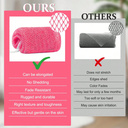 Authentic African Mesh Sponge With Knot, Durable Nylon Body Brush, Unisex Bathing Accessory, Body Scrub Exfoliating Bath Sponge, Removes Dead Skin, Long Flat Design Suitable For Back, Feet And Scalp