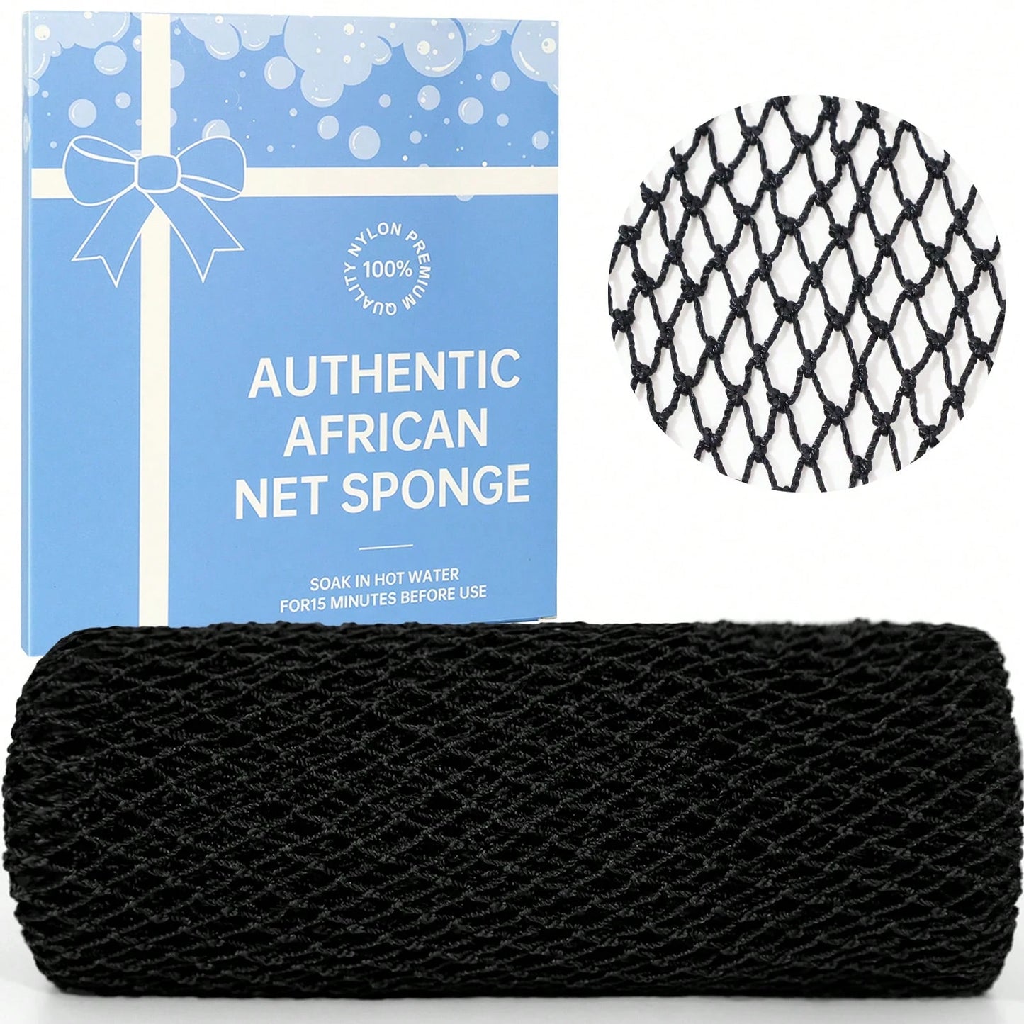 Authentic African Mesh Sponge With Knot, Durable Nylon Body Brush, Unisex Bathing Accessory, Body Scrub Exfoliating Bath Sponge, Removes Dead Skin, Long Flat Design Suitable For Back, Feet And Scalp