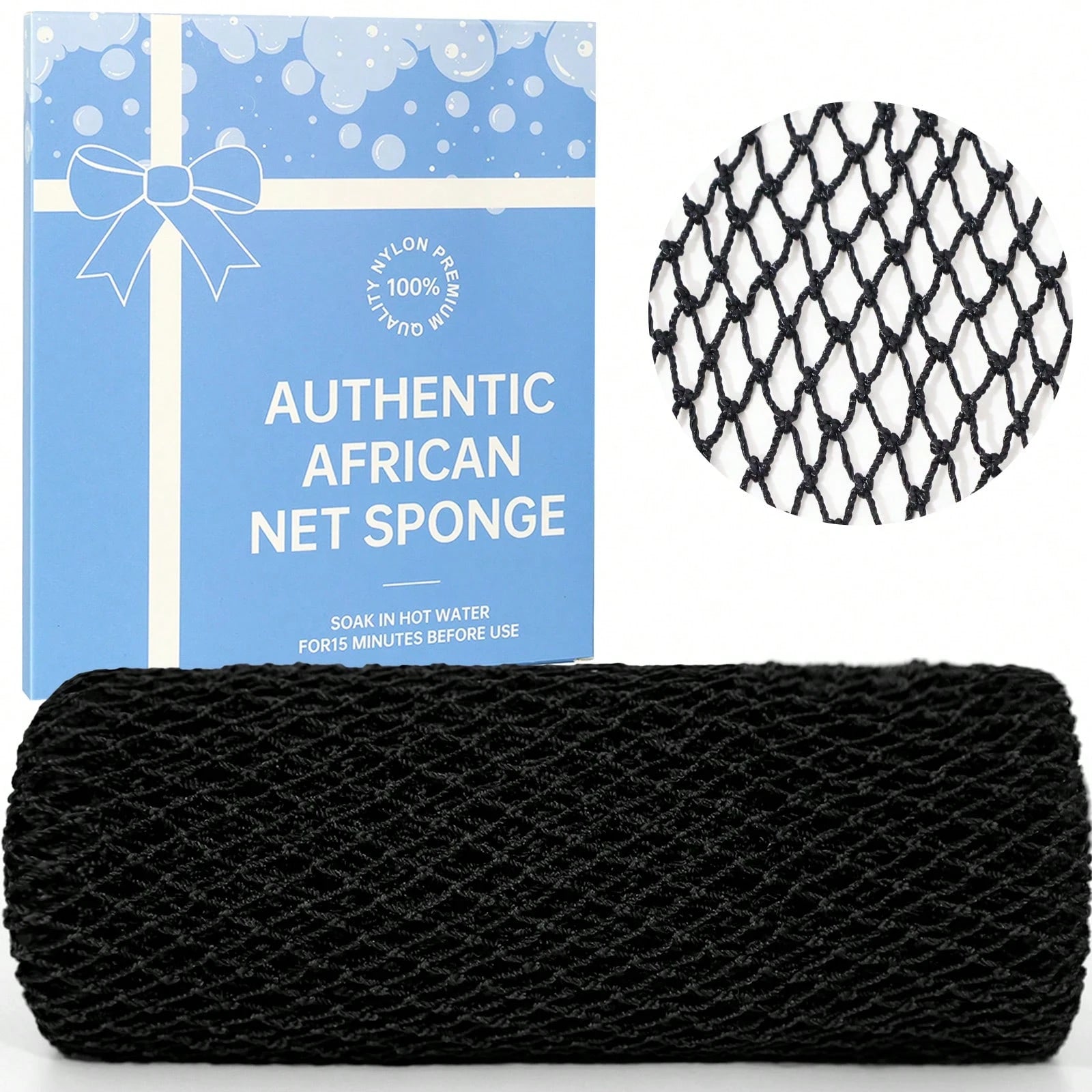 Authentic African Mesh Sponge With Knot, Durable Nylon Body Brush, Unisex Bathing Accessory, Body Scrub Exfoliating Bath Sponge, Removes Dead Skin, Long Flat Design Suitable For Back, Feet And Scalp