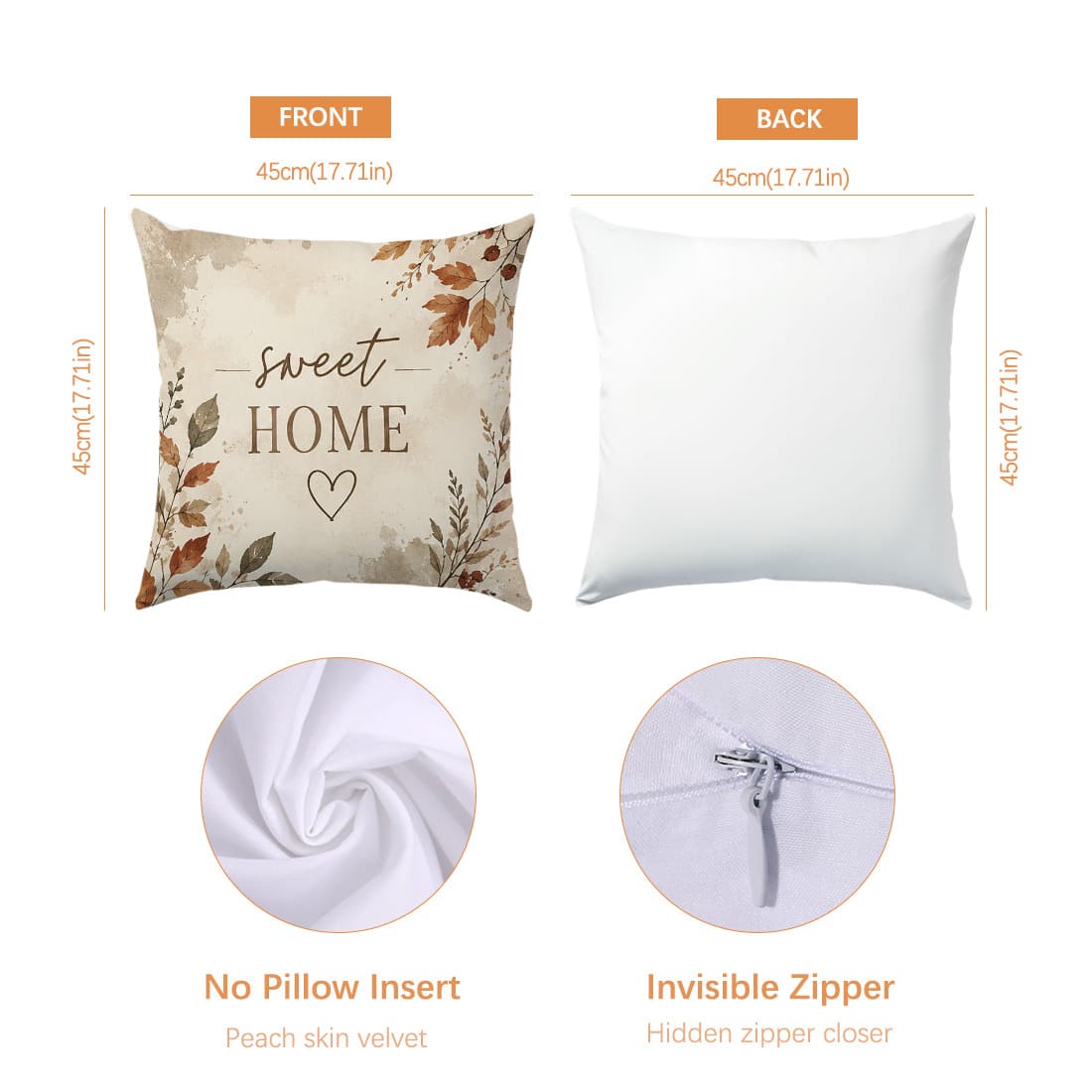 Autumn Vintage Bird Berry Dried Leaf Sweet Home Family Theme Cushion Cover 4pcs Set, Single-Sided Printed Peach Skin Velvet Polyester Material, 45*45CM Pillowcase For Modern Fabric Sofa Indoor Decorat