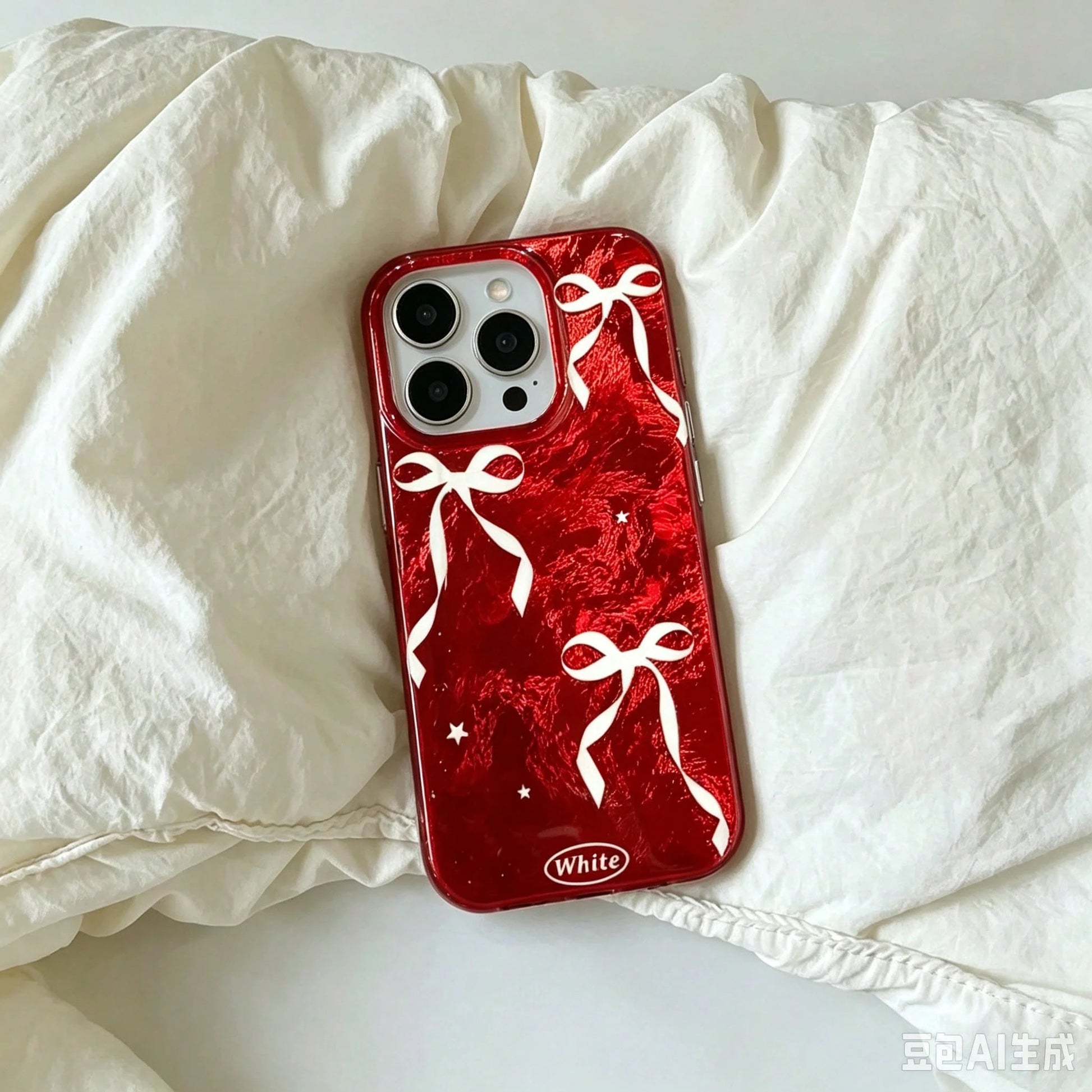 Autumn/Winter Christmas Red Background White Bowknot Glacier Pattern Anti-Fall Protective Phone Case Compatible With Apple 16/ 15 Pro Max/14/13/12