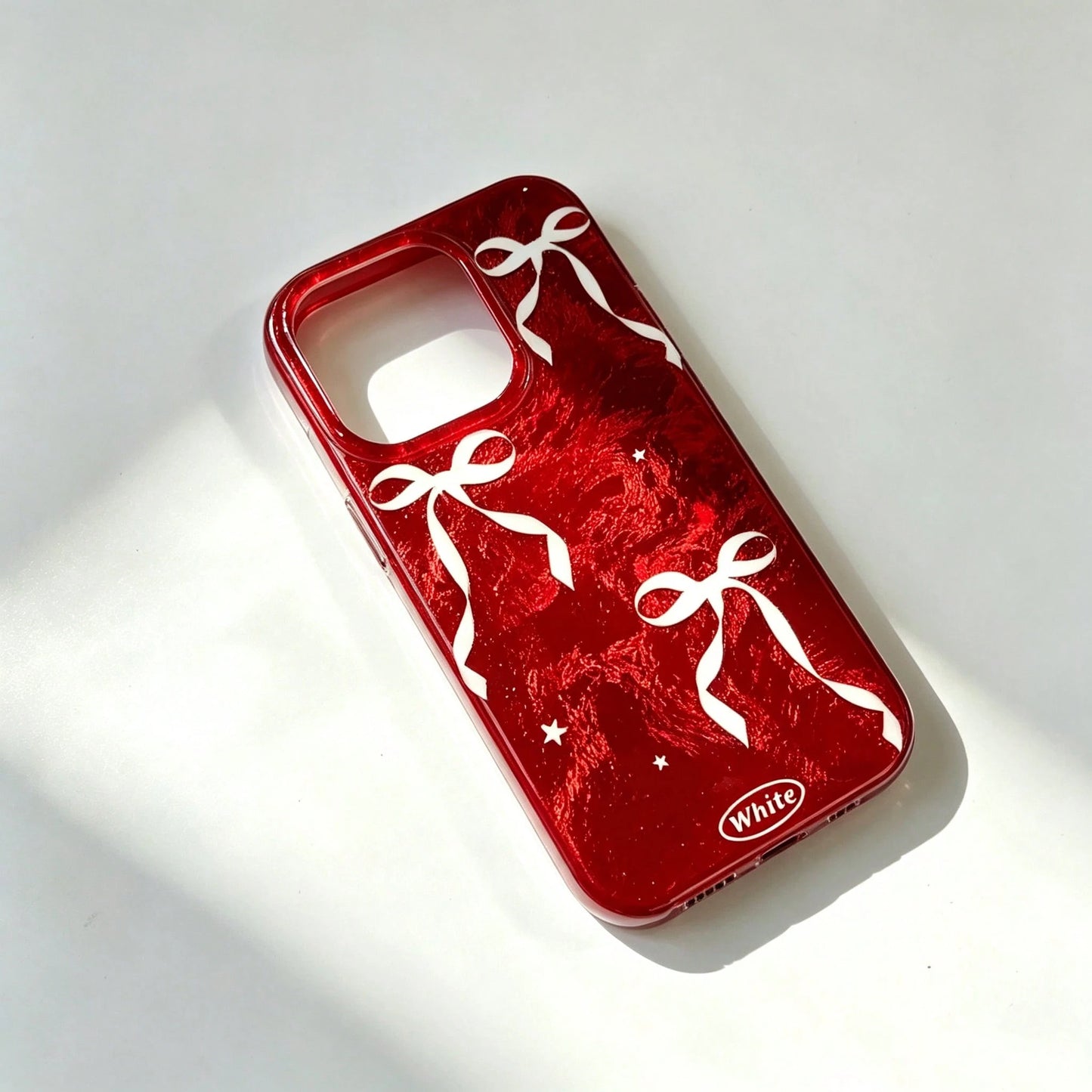 Autumn/Winter Christmas Red Background White Bowknot Glacier Pattern Anti-Fall Protective Phone Case Compatible With Apple 16/ 15 Pro Max/14/13/12