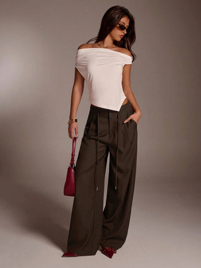 Avantive Women's Brown Pants,All Shades Of Brown,Winter,Casual,Office,Fall Y2k 90S Vintage Western Wear,Boho Streetwear,Old Money Classy Wide Leg Trousers