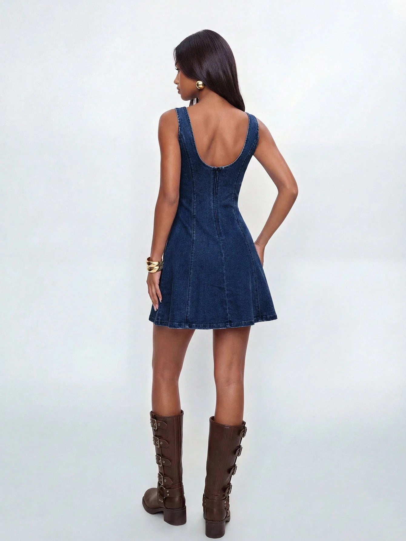 Avantive Women's Pleated Casual Daily Wear Denim Dress