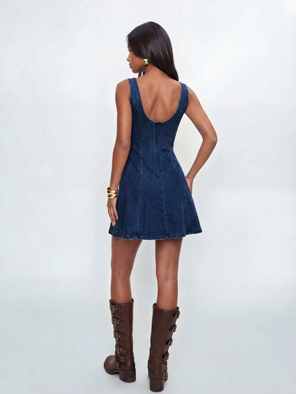 Avantive Women's Pleated Casual Daily Wear Denim Dress