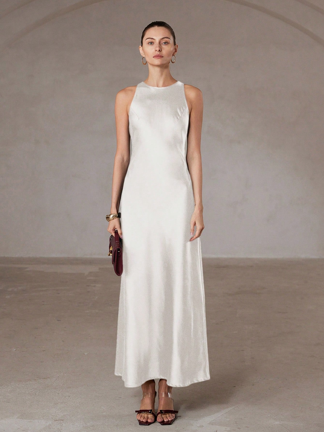 Aveloria Modichic Minimalist Elegant Asymmetric Hem Double-Sided Satin-Like Acetate Fabric A-Line Sleeveless Dress For Women