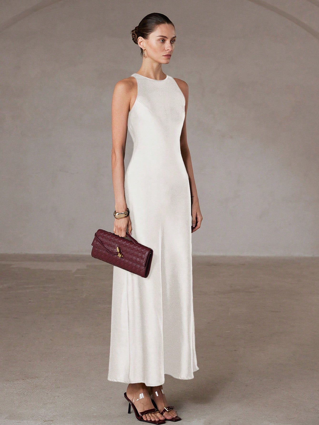 Aveloria Modichic Minimalist Elegant Asymmetric Hem Double-Sided Satin-Like Acetate Fabric A-Line Sleeveless Dress For Women