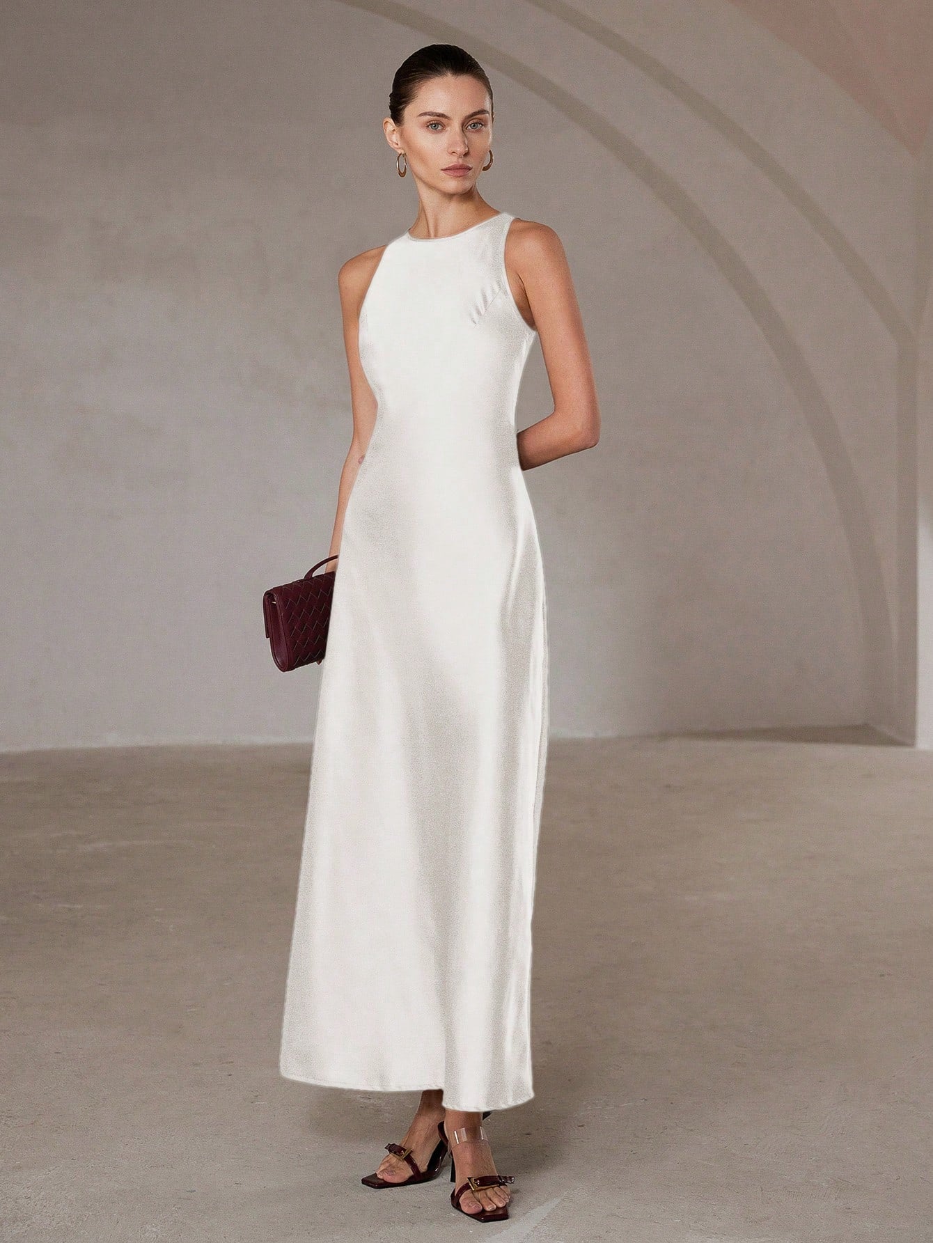 Aveloria Modichic Minimalist Elegant Asymmetric Hem Double-Sided Satin-Like Acetate Fabric A-Line Sleeveless Dress For Women