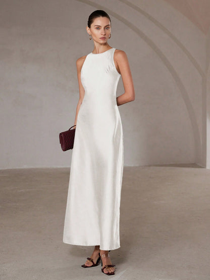 Aveloria Modichic Minimalist Elegant Asymmetric Hem Double-Sided Satin-Like Acetate Fabric A-Line Sleeveless Dress For Women