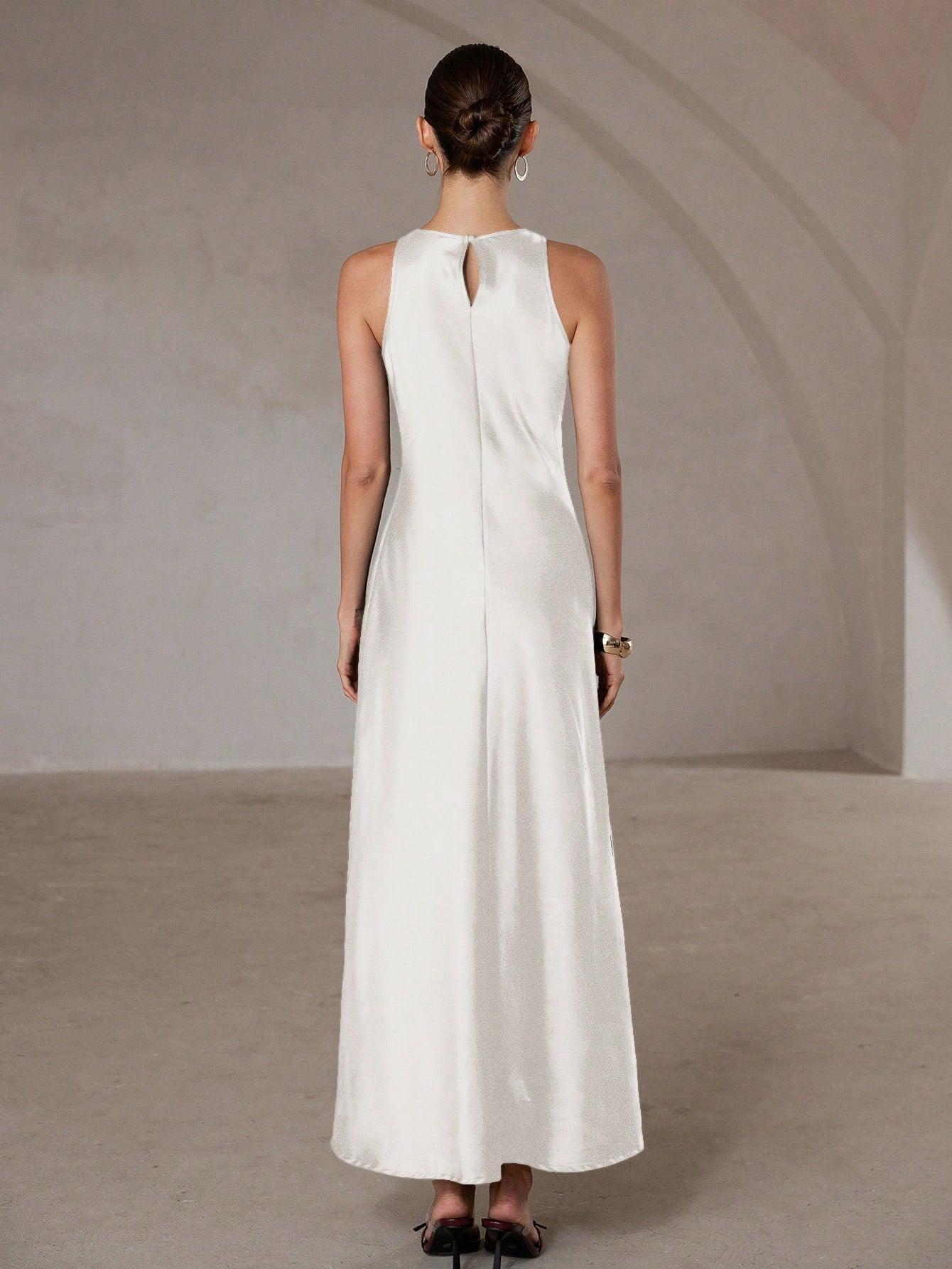 Aveloria Modichic Minimalist Elegant Asymmetric Hem Double-Sided Satin-Like Acetate Fabric A-Line Sleeveless Dress For Women