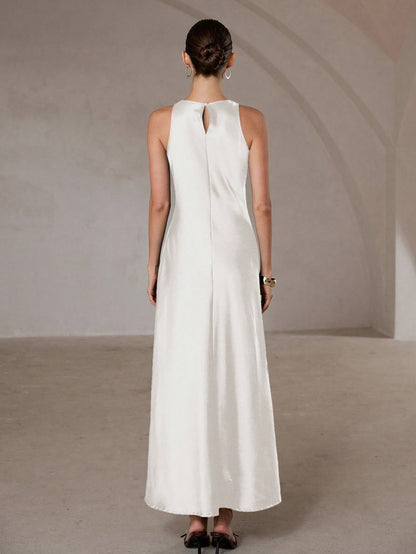 Aveloria Modichic Minimalist Elegant Asymmetric Hem Double-Sided Satin-Like Acetate Fabric A-Line Sleeveless Dress For Women