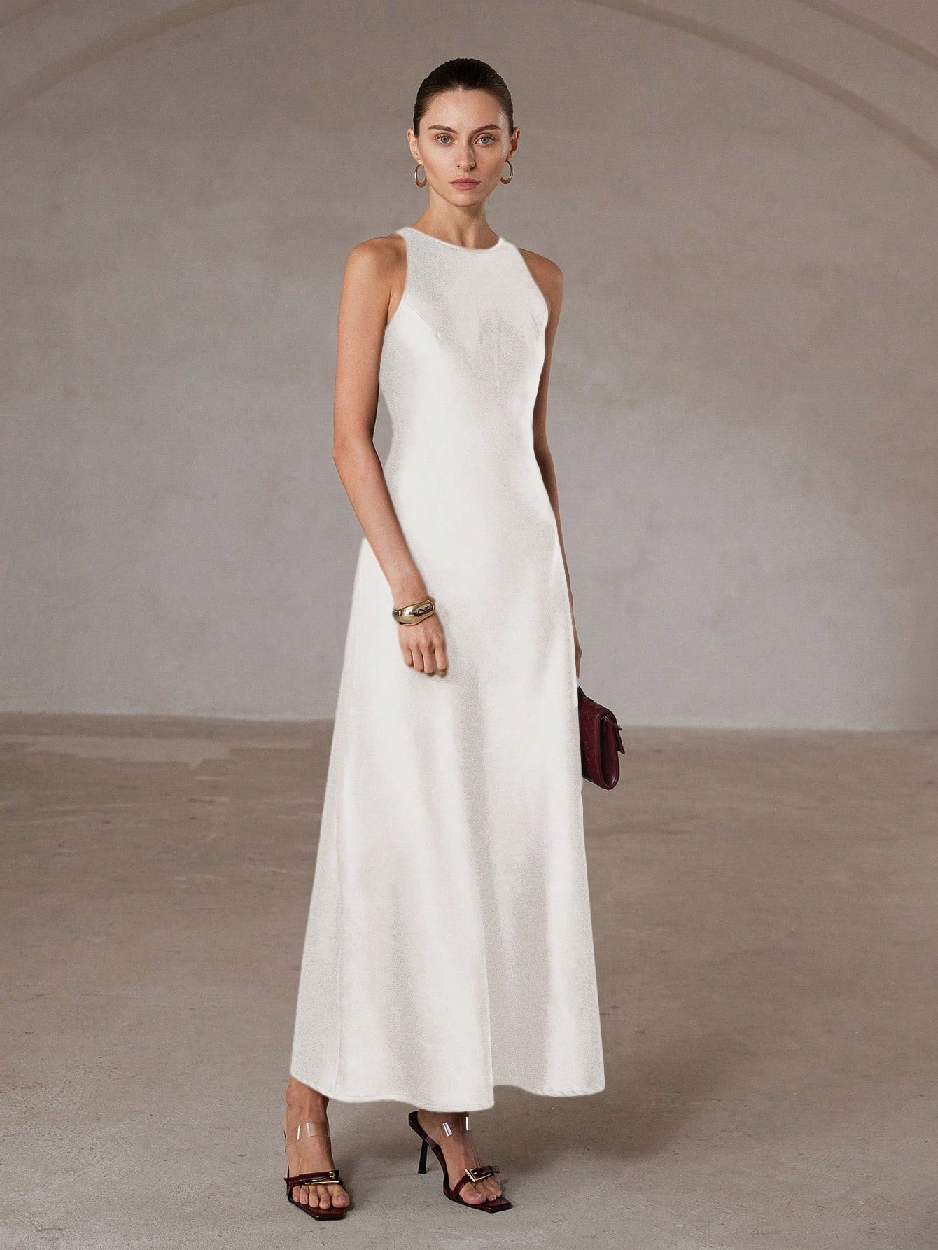 Aveloria Modichic Minimalist Elegant Asymmetric Hem Double-Sided Satin-Like Acetate Fabric A-Line Sleeveless Dress For Women