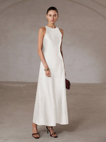 Aveloria Modichic Minimalist Elegant Asymmetric Hem Double-Sided Satin-Like Acetate Fabric A-Line Sleeveless Dress For Women