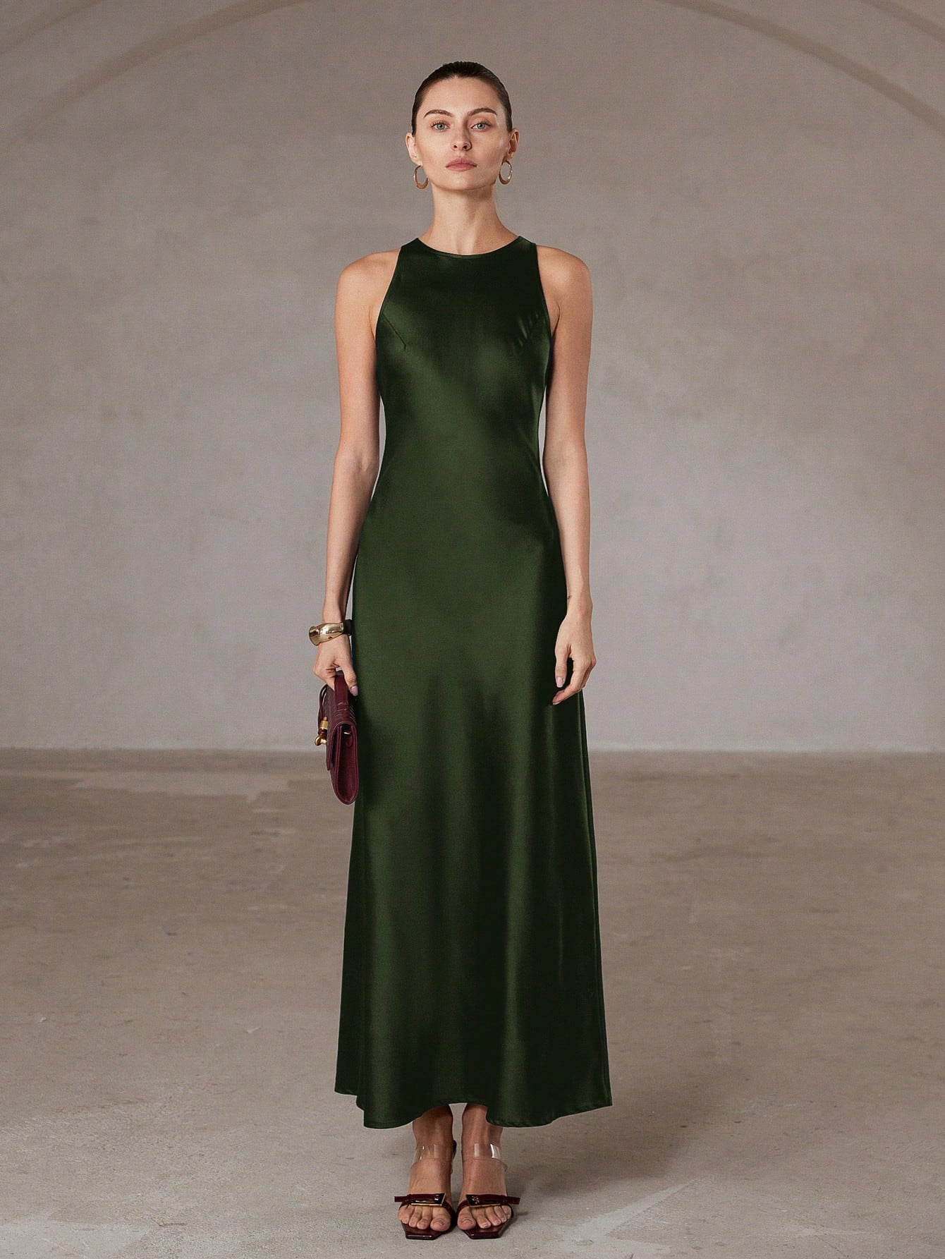 Aveloria Modichic Minimalist Elegant Asymmetric Hem Double-Sided Satin-Like Acetate Fabric A-Line Sleeveless Dress For Women