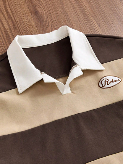 AXEPEAK Men's Casual Loose Fit Short Sleeve Embroidered Polo Shirt, Khaki, Everyday Wear