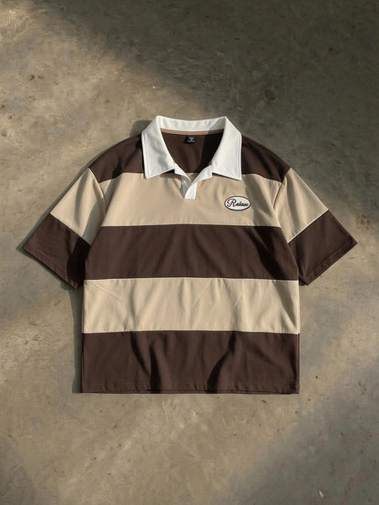 AXEPEAK Men's Casual Loose Fit Short Sleeve Embroidered Polo Shirt, Khaki, Everyday Wear