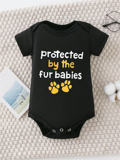 AYJK7 Protected By Fur Babies, Paw Prints, 100% Pure Cotton Newborn Crawling Clothes, Summer Outdoor Activities Casual Transparent Clothes, Comfortable And Soft Short Sleeved Baby Triangle Jumpsuit