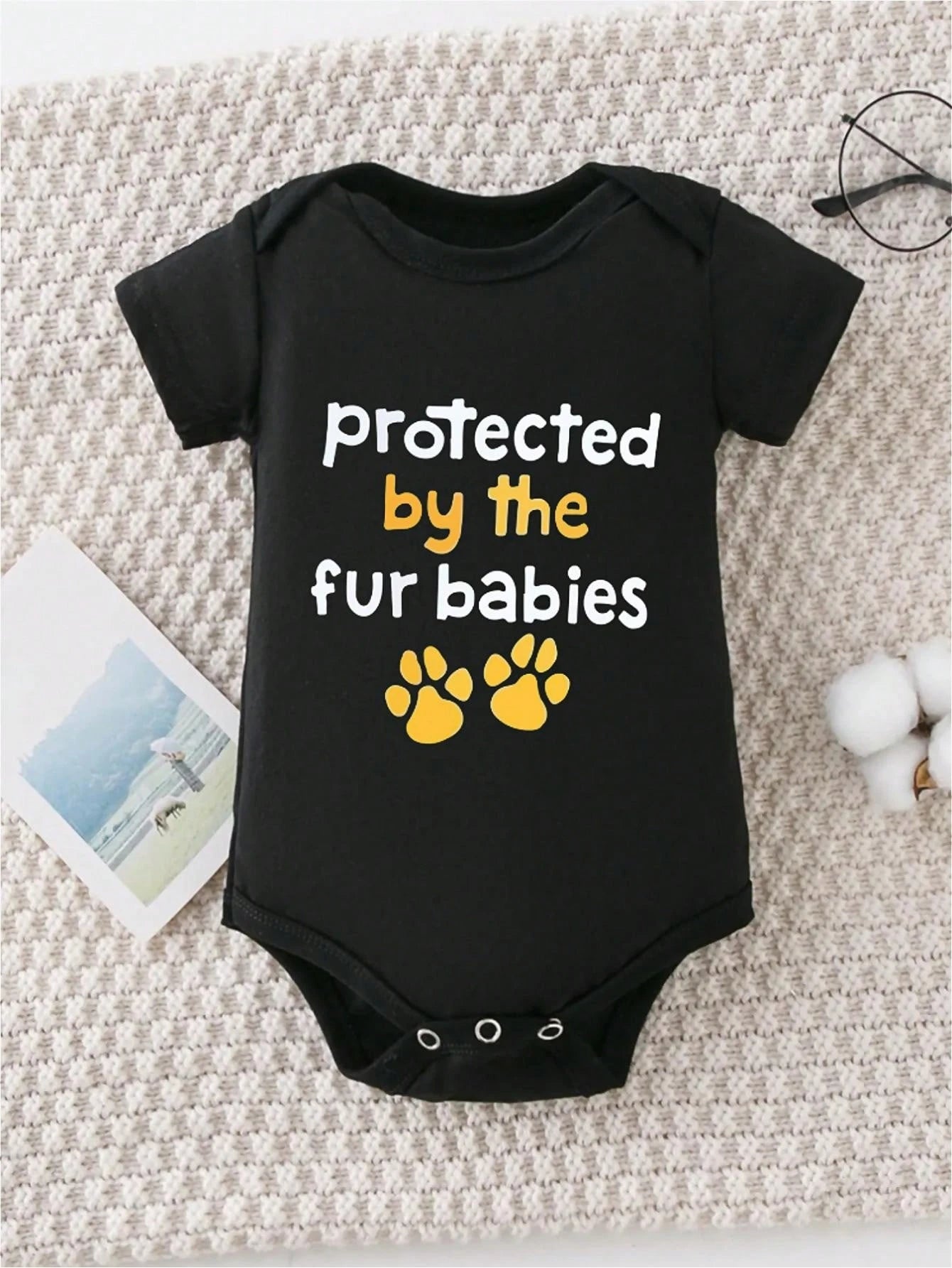 AYJK7 Protected By Fur Babies, Paw Prints, 100% Pure Cotton Newborn Crawling Clothes, Summer Outdoor Activities Casual Transparent Clothes, Comfortable And Soft Short Sleeved Baby Triangle Jumpsuit