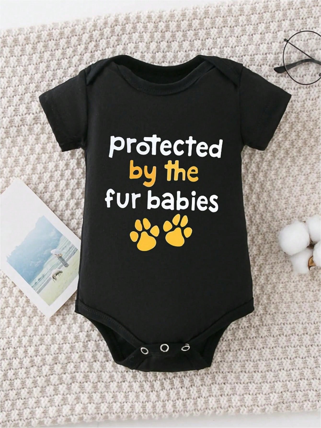 AYJK7 Protected By Fur Babies, Paw Prints, 100% Pure Cotton Newborn Crawling Clothes, Summer Outdoor Activities Casual Transparent Clothes, Comfortable And Soft Short Sleeved Baby Triangle Jumpsuit